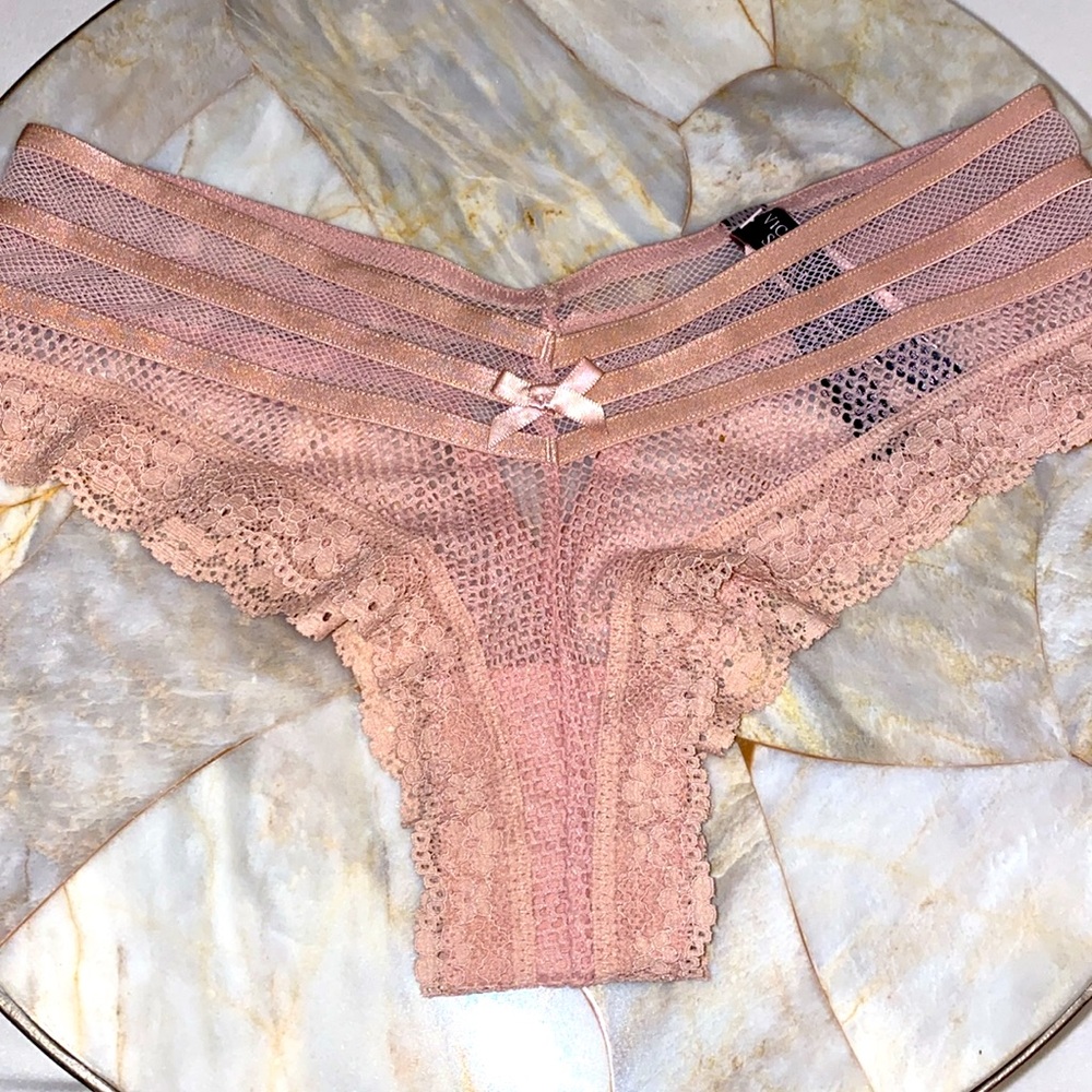 NEW Victorias Secret Lingerie Vintage Panty Thong Cheeky Lace Trim Fishnet